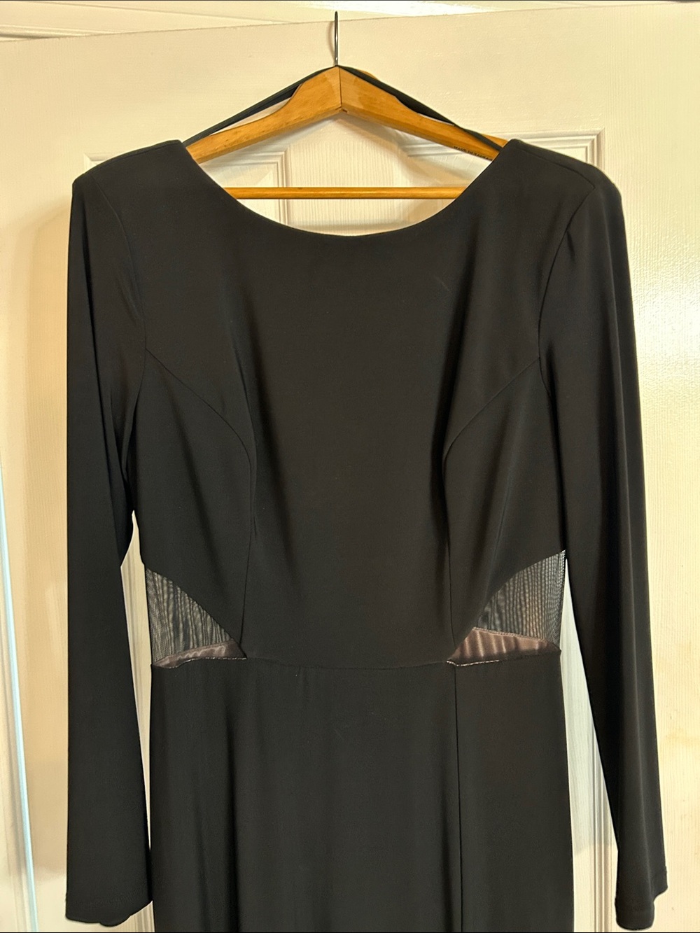 Xscape Black Long-Sleeve Evening Gown with Side Cutouts and Slit - Picture 2 of 6